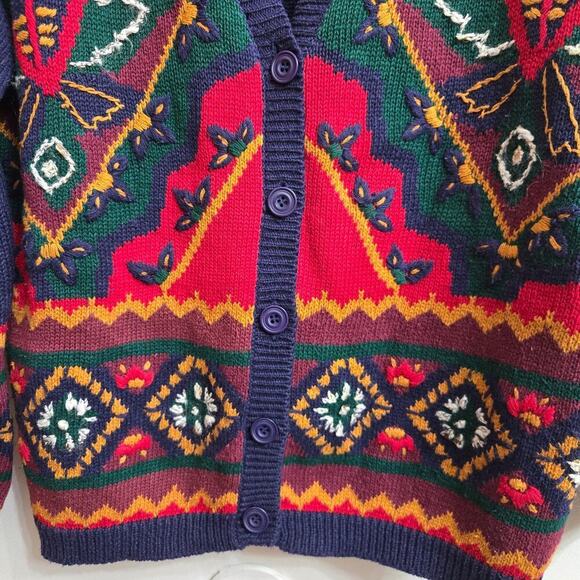 Vtg Lucia Womens Oversized 3D Knit Cardigan Sweater L Boho Paisley Embroidered - Picture 3 of 11